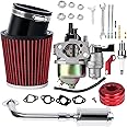 SOFO Carburetor Racing 212cc Performance Kit with Air Filter Exhaust Pipe for 212cc Predator Engine Performance Parts 196cc 6.5HP GX160 BT200x CT200u Predator 212 Stage 2 Kit Go Kart Mini Bikes(Red)