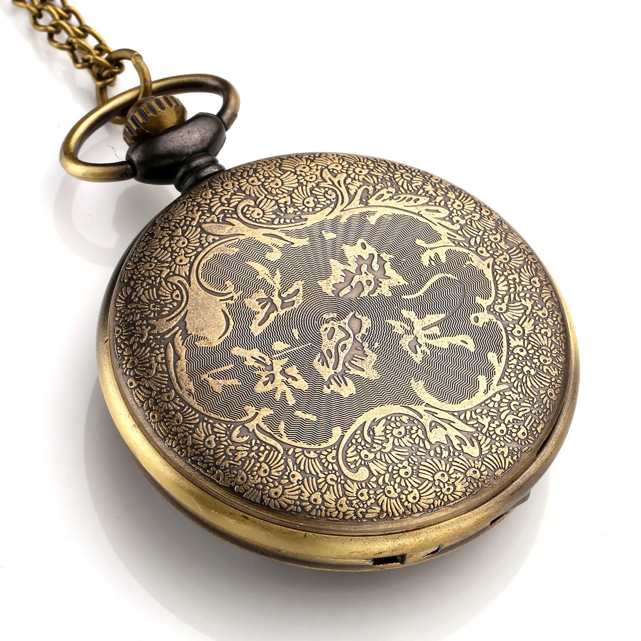 Top Plaza Vintage Bronze Antique Unisex Hollow Butterfly Carving Arabic Numeral Scale Quartz Pocket Watch with Chain