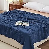 Love's cabin 6 Layer 100% Cotton Muslin Blanket, 108"x90" Muslin King Size Blanket for Bed Couch, Lightweight and Breathable Cotton Gauze for Adult, Dark Blue