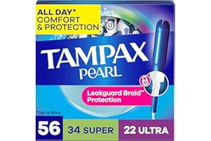 Tampax Pearl Tampons Multipack, with LeakGuard Braid, Super/Ultra Absorbency, Unscented, 56 Count