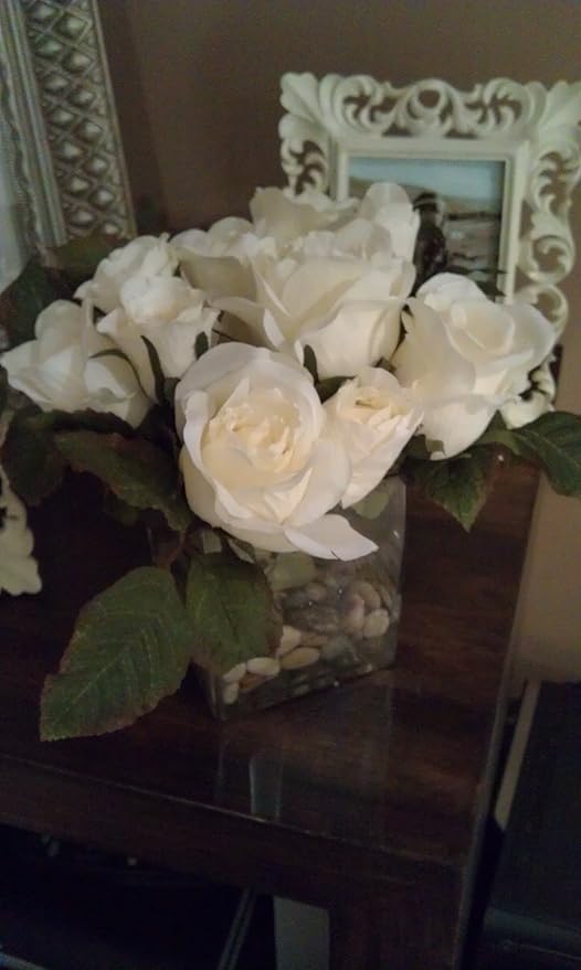 artificial rose flower arrangement in glass vase Amazon.co.uk Kitchen