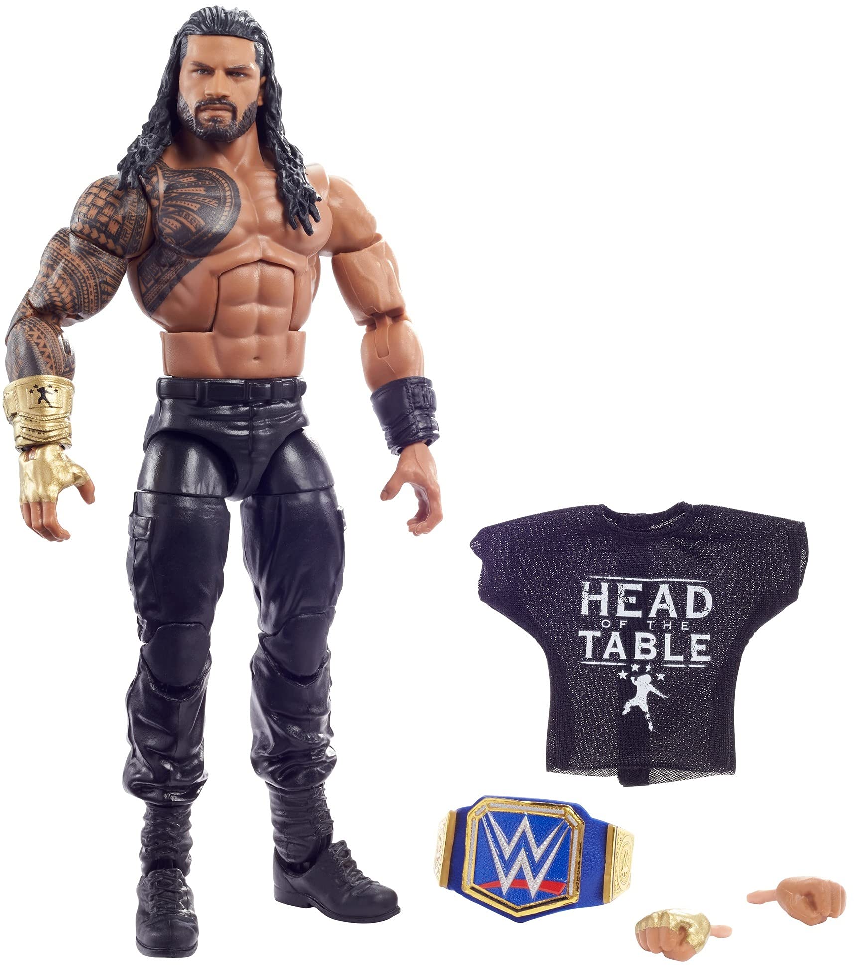 WWE GVB83 Roman Reigns Elite Collection Action Figure, 6 Inch/15.24 cm Tall Figure Features Deluxe Articulation, True FX Detailing, Swappable Hands, and Iconic Accessories, Multicolor