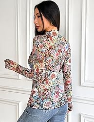 Zeagoo Floral Mesh Long Sleeve Tops for Women Sheer