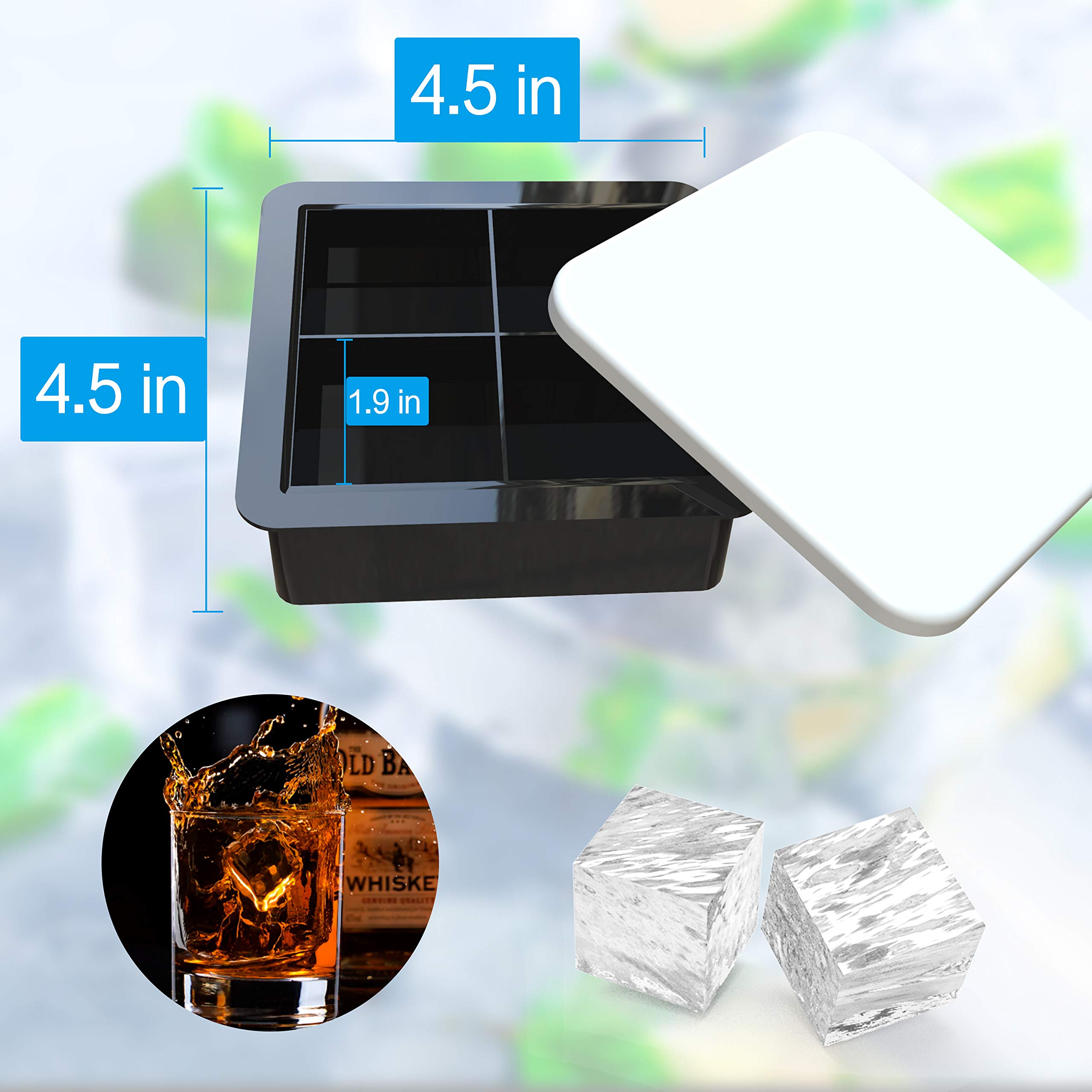 Ice Cube Trays - Silicone Ice Cube Tray Large for Cocktail Whiskey Big Ice Ball Maker Ice Mold, 4 Pack