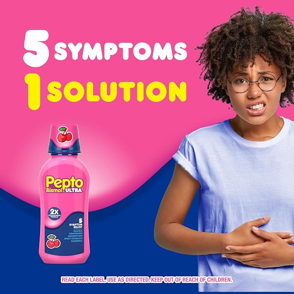 PEPTO BISMOL ULTRA LIQUID FOR NAUSEA, HEARTBURN, INDIGESTION, UPSET STOMACH, AND DIARRHEA – 5 SYMPTOM FAST RELIEF MEDICATION FOR ADULTS, CHERRY FLAVOR, 2X16 OZ