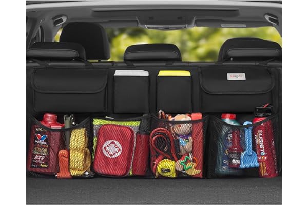 SURDOCA Car Trunk Organizer, 3rd Gen [7 Times Upgrade] Super Capacity Car Organizer, Equipped with [Robust Elastic Net & 3 Ma