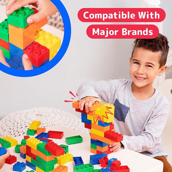 PREXTEX 150-PIECE BUILDING BLOCKS SET FOR KIDS – 5-COLOR BUILDING BRICKS FOR TODDLER DEVELOPMENT, CREATIVITY, AND MOTOR SKILLS – TOYS FOR BOYS AND GIRLS – COMPATIBLE WITH MAJOR BRANDS