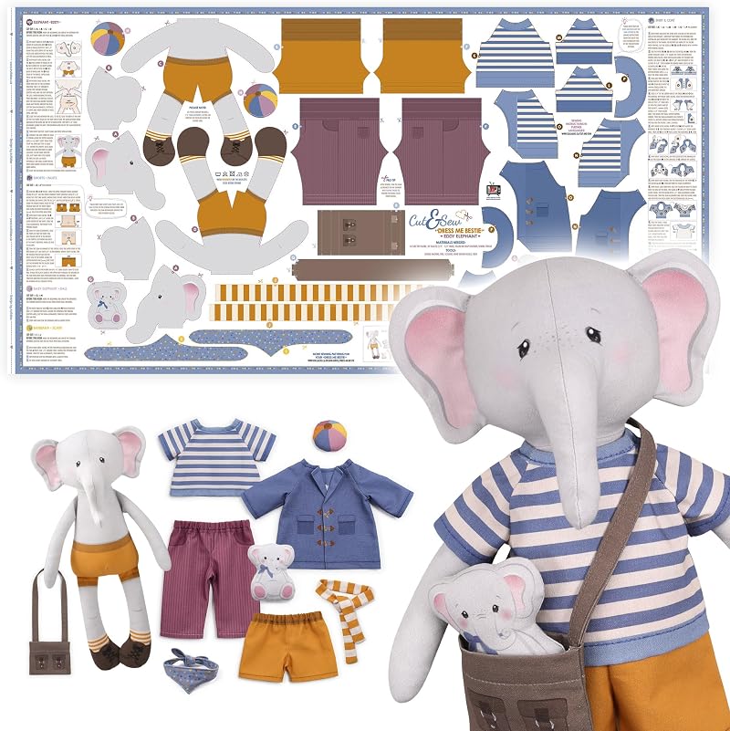 kullaloo Dress Me Bestie Eddy Elephant Doll Sewing Fabric Panel
