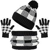 Chicingyou Kids Winter Hat Scarf Gloves Set Knit Fleece Lined Beanie Cap Neck Warmer Mittens for Toddler Boys Girls 3-8 Years