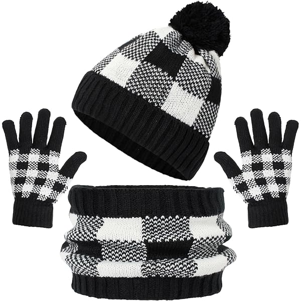Amazon.com: 6 Pcs Buffalo Plaid Winter Warm Sets for Kids 2  display picture 3