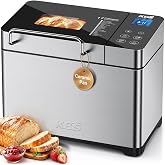 KBS Pro 710W 2.2LB Bread Maker, Stainless Steel 17-in-1 Smart Bread Machine with Healthy Ceramic Pan, Automatic Nut Dispenser, Tempered Glass Touch Panel, 3 Crust Colors, 15H Timer &amp;Keep-Warm, Recipes