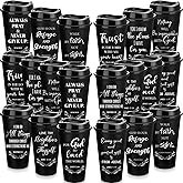 Skylety 60 Pack Christian Gifts for Men Women 16oz Reusable Bible Verse Tumbler Bulk Plastic Coffee Cups with Lids Inspirational Religious Church Gifts for Valentine Easter Birthday (Black)