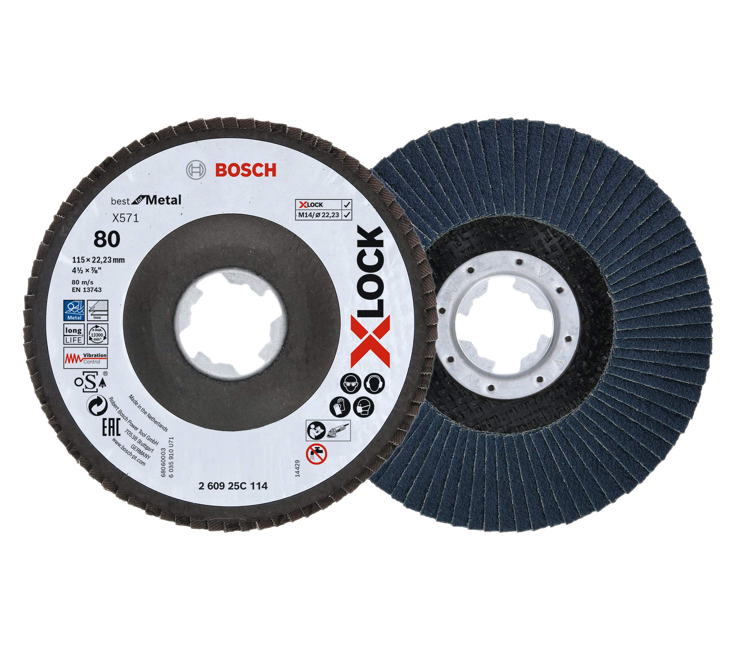 Bosch Professional Flap Disc (X-LOCK, Ø 115 mm, grit size K80, bore Ø 22.23 mm, angled, angle grinder accessories)