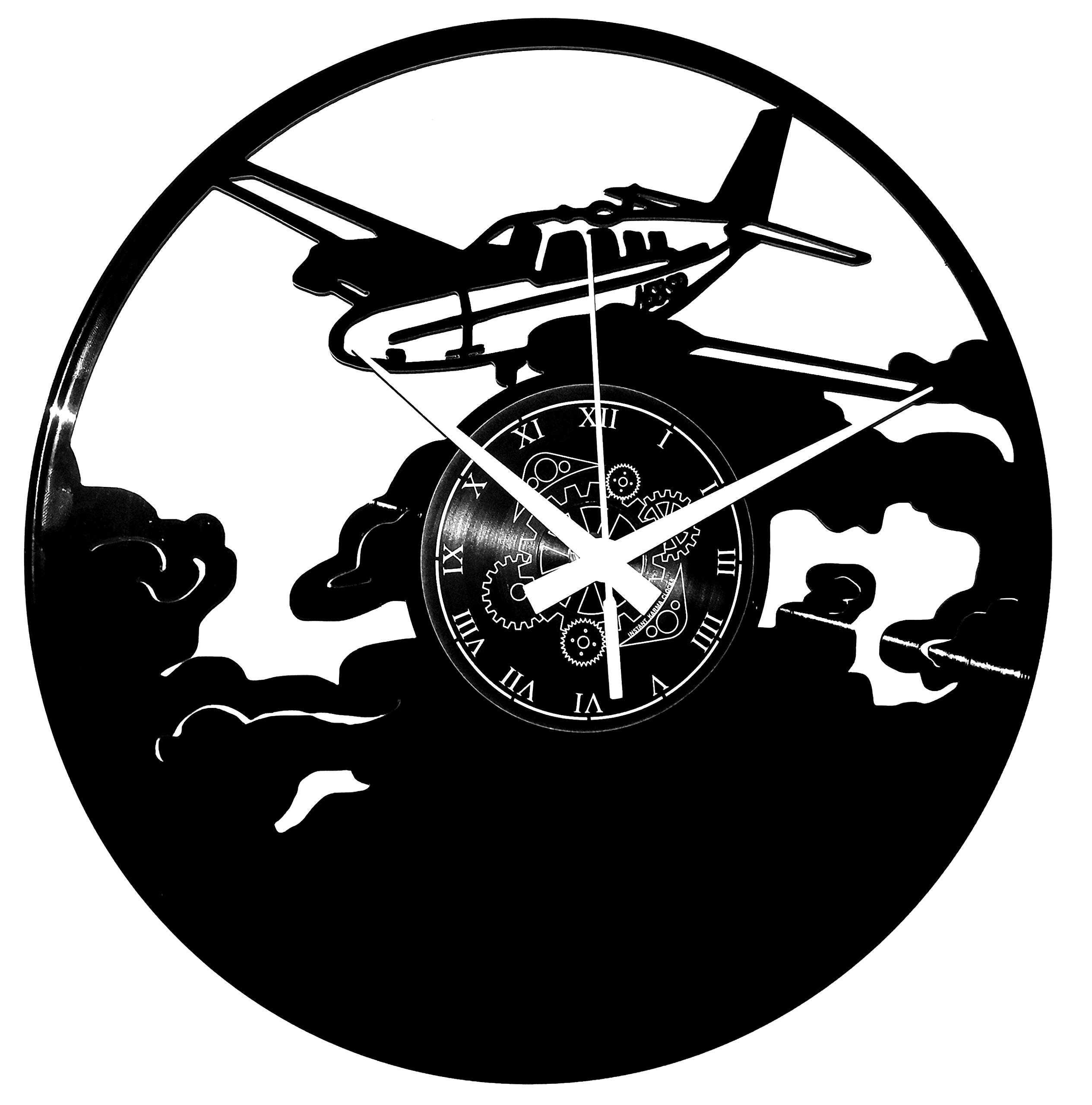 Instant Karma Clocks | Airplane Wall Clock | Aircraft and Clouds Silhouette Design | Silent Quartz Movement | Perfect for Pilots, Aviation Fans and Travel-Themed Rooms