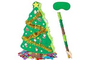 PCFING 21.6 Inch Christmas Tree Piñata with 30 Inch Piñata Stick Blindfold Confetti for Boy Girl Adults Xmas Party Game Decorations