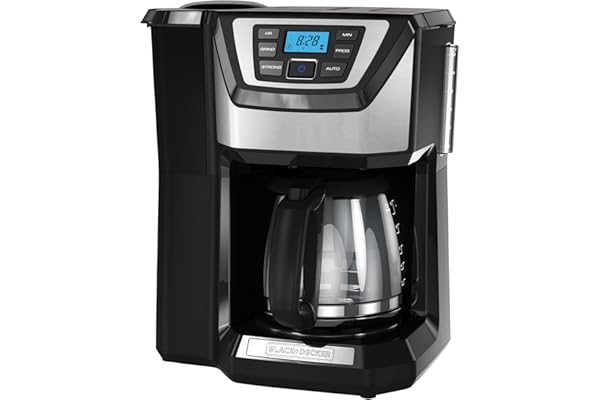 BLACK+DECKER 12-Cup Mill and Brew Coffe Maker, CM5000B, 24-Hour Programble, Built-in Grinder, Sneak-A-Cup, Permanent Washable