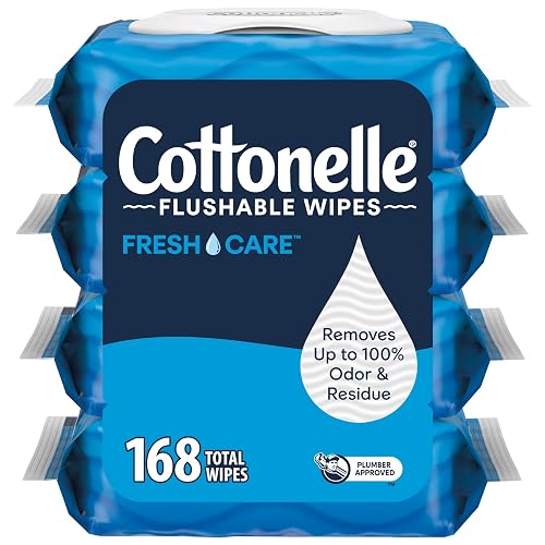 Cottonelle Fresh Care Flushable Wet Wipes, Adult Wet Wipes, 4 Flip-Top Packs, 42 Wipes per Pack (168 Total Flushable Wipes)