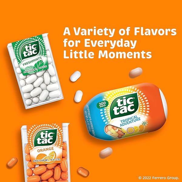 TIC TAC, ORANGE FLAVORED MINTS, 8 COUNT, ON-THE-GO REFRESHMENT, 3.4 OZ EACH