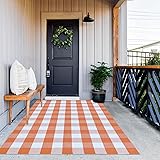 MUBIN Cotton Orange and White Plaid Rug, 4'x6' Fall