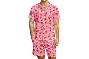 JOGAL Men's Casual Cotton Short Sleeve Button Down Hawaiian Shirt Suits