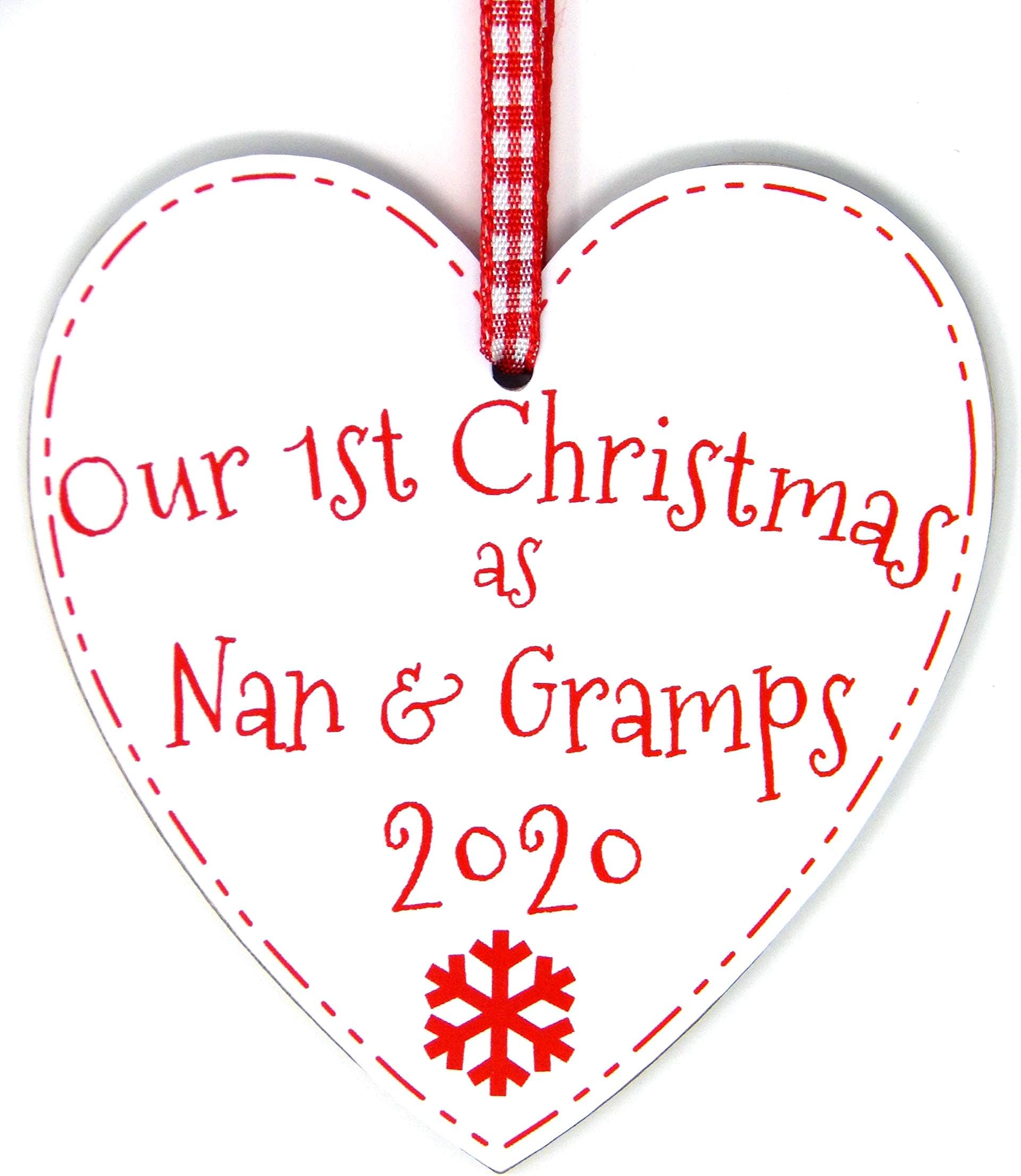 Our First Christmas As Nan & Gramps or *ANY NAMES* Heart Decoration Personalised With Any Names And Any Year (Granny & Grandad, Nana & Grandad, Gran & Grampy etc) 1st Xmas Tree Decoration Handmade in the UK