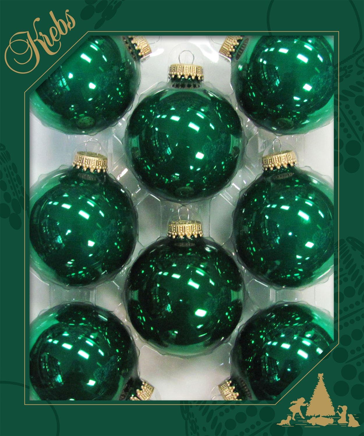 Original Lauschaer Christmas tree decorations, set of 8 plain shiny emerald green, 6.7 cm