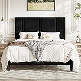 Allewie Queen Platform Bed Frame with Velvet Upholstered Headboard | Upholstered Bed Frame with Adjustable Headboard, Vertical Channel Tufting, Sturdy Wood Slats, No Box Spring Needed, Black