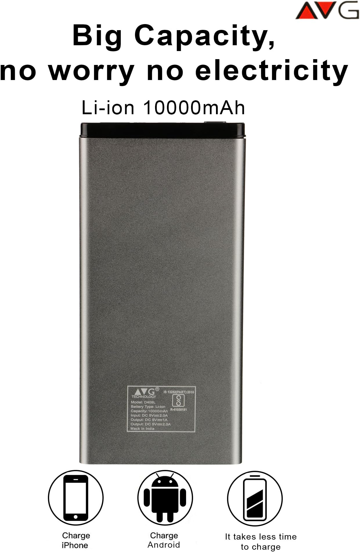 AVG Technology Ultra Slim Sleek and Metal Body Design Power Bank 10000mAh (Sliver)