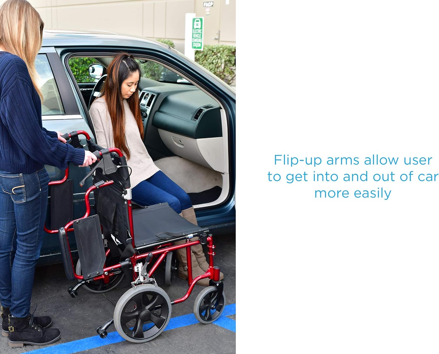 NOVA Lightweight Transport Chair with Locking Hand Brakes, 12” Rear Wheels, Removable & Flip Up Arms for Easy Transfer, Anti-Tippers Included, Red: Health & Personal Care