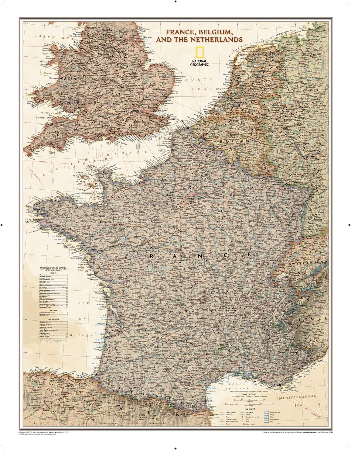 National Geographic: France, Belgium, and The Netherlands Executive Wall Map - Antique Style - 24.25 x 31 inches - Art Quality Print