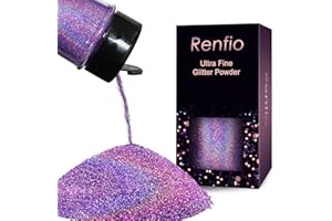 Renfio Holographic Ultra Fine Glitter Powder Metallic Resin Glitter 2.11 Oz (60g) PET Flakes Crafts Sequins 1/128" 0.008" 0.2mm Epoxy Chips Flakes for Tumblers Slime - Laser Light Purple