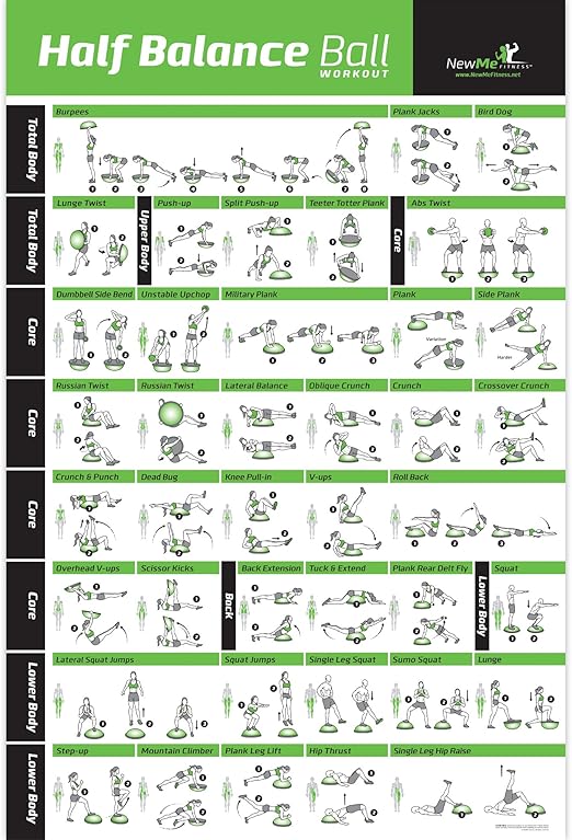 NewMe Fitness Half Balance Ball Workout Poster Laminated