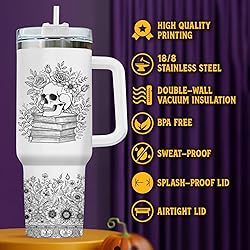 34HD Book Lovers Tumbler 40oz, Funny Skull Book Mug