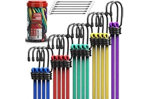 SEDY 24-Piece Premium Bungee Cords Heavy Duty Outdoor, Bungee Cords with Hooks in a Storage Jar Includes 10", 18", 24", 30", 36", 48" Bungie Cord Bundle Assortment for Camping, Tent, Fastening Items