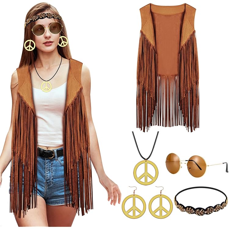 70s Fancy Dress Women, TOLOYE Hippie Costume Dress With Boho Headband Bag Glasses Necklace Set, 60s Disco Fancy Dress, 1970s Vintage Hippie Outfit - View #10