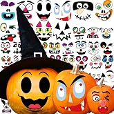 98Pack Halloween Pumpkin Decorating Stickers Painting Kit Decor(2 Sizes) | 54 Designs Pumpkin Face Stickers Painting Decorating Kit for Halloween Kids Toddlers Crafts Games Activities Party Favors