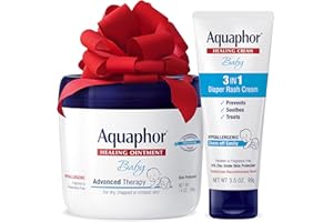 Aquaphor Baby Healing Ointment (14 Oz) + 3-in-1 Diaper Rash Cream (3.5 Oz), Hypoallergenic and Fragrance Free Skin Care Set for Babies