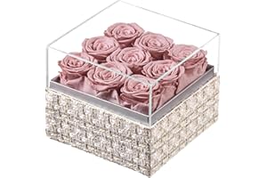 Eterfield Forever Flowers Preserved Flowers for Delivery Prime 9-Piece Dusty Pink Roses That Last a Year for Mom Gifts for Her Valentines Day (Square Gold White Plaid Box)