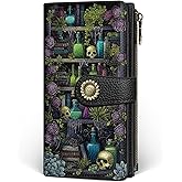 GIANCOMICS Goth Book Shelf Womens Wallet RFID Blocking, Gothic Skull Witchy Credit Card Holder Bifold, PU Leather Travel Billfold, Long Cute Cash Purse, Zipper Coin Pocket Clutch, Ladies Gift Woman