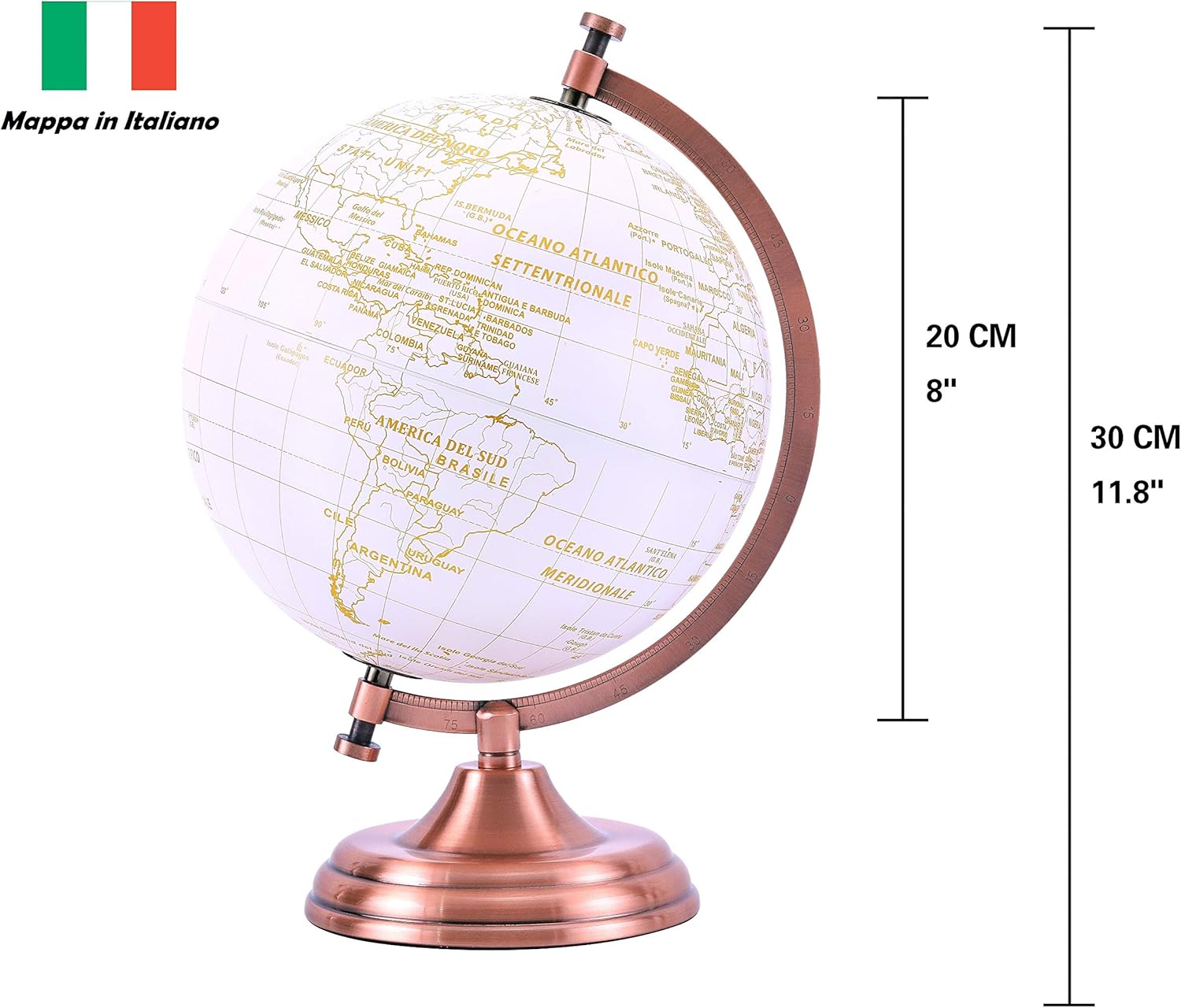 Exerz 20cm Globe Golden Colour Metallic, Educational, Geographic, Modern Desktop Decoration, Metal Arc and Base - Image 3