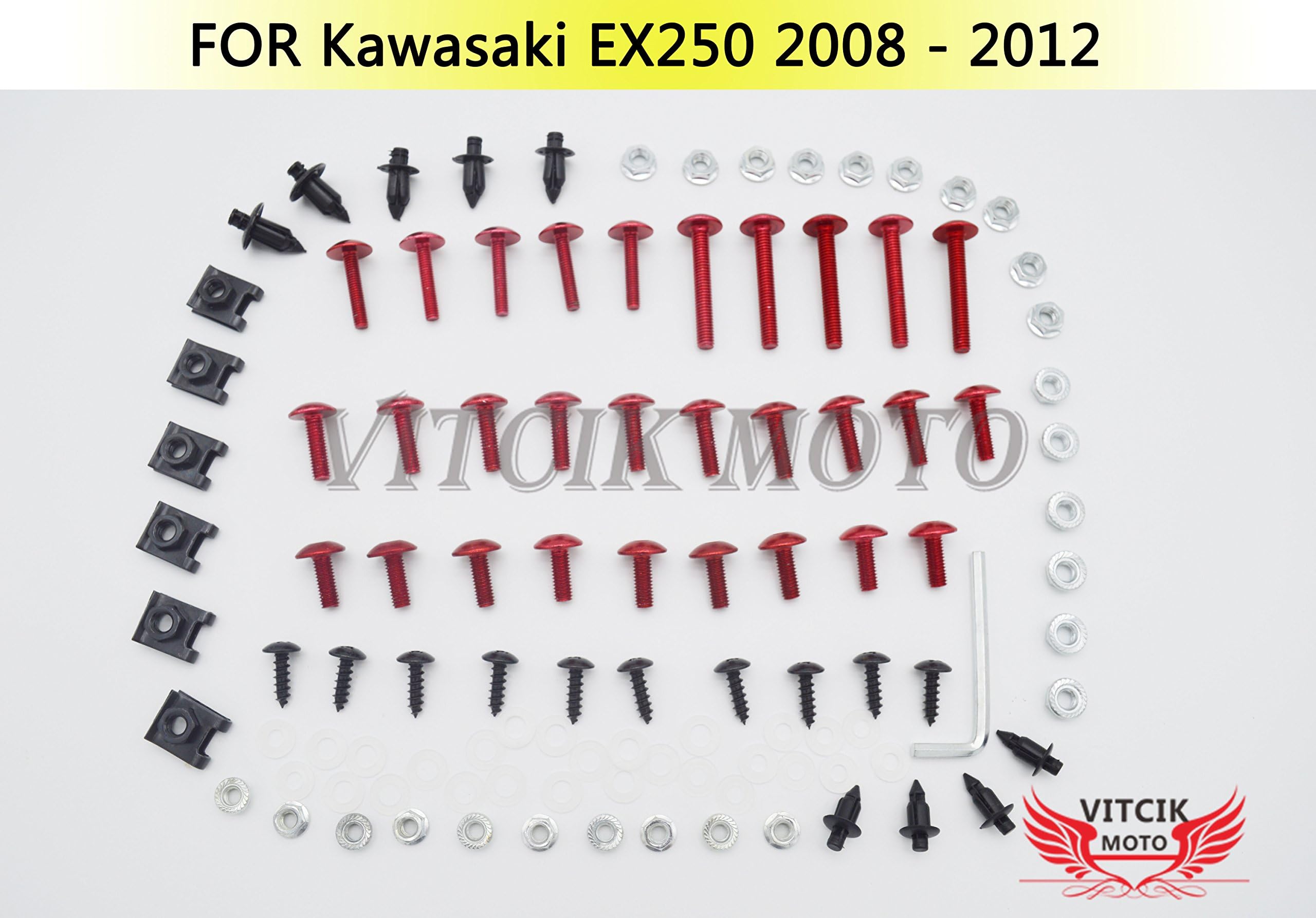 VITCIK Full Fairings Bolt Screw Kits for EX250R Ninja 250 EX-250R ZX250R 2008 2009 2010 2011 2012 Motorcycle Fastener CNC Aluminium Clips (Red & Silver)
