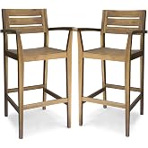 Christopher Knight Home Lera Outdoor Rustic Acacia Wood Barstool (Set of 2), Teak Finish