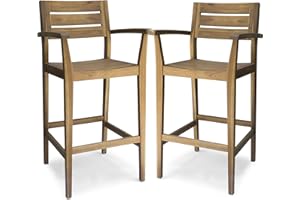 Christopher Knight Home Lera Outdoor Rustic Acacia Wood Barstool (Set of 2), Teak Finish