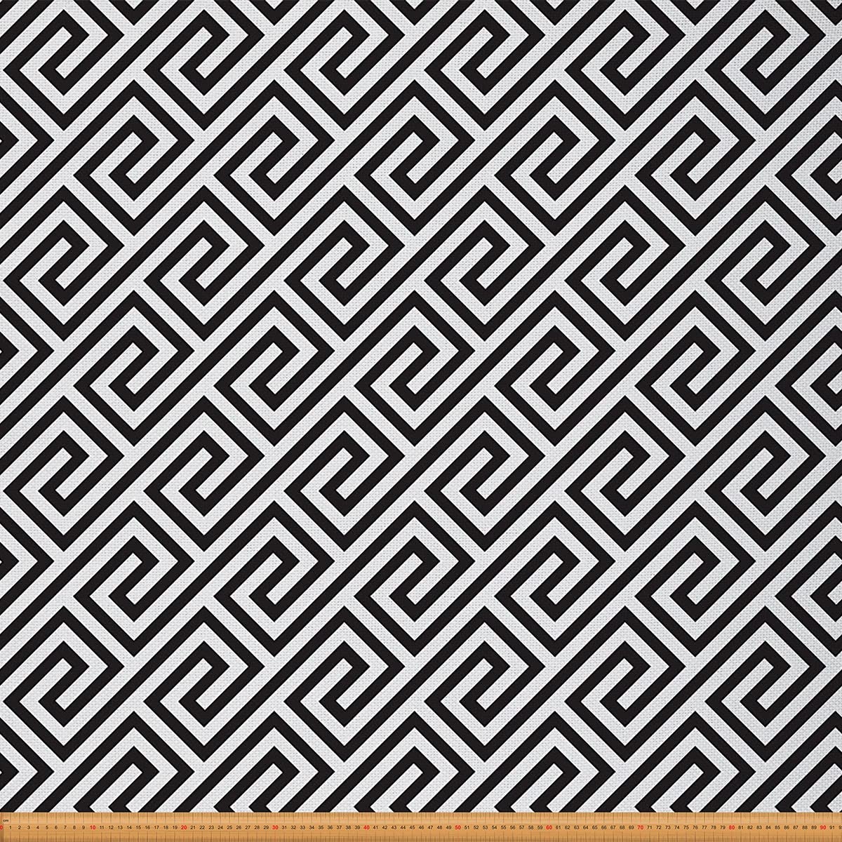 Geometric for Chairs, Greek Key Fabric by The Yard,Maze Design Abstract Art Fabric for Upholstery and Home DIY Projects,2 Yard,(L184*W150cm) Black