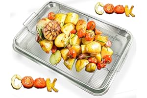 VEIPHO Air Fryer Basket for Oven, 18.77 X 13.11 Inch Oven Air Fryer Basket and Tray, Extra Large Stainless Steel Non-Stick Air Fryer Pan and Crisper Tray, Mesh Basket Replacement for Chicken, French Fry