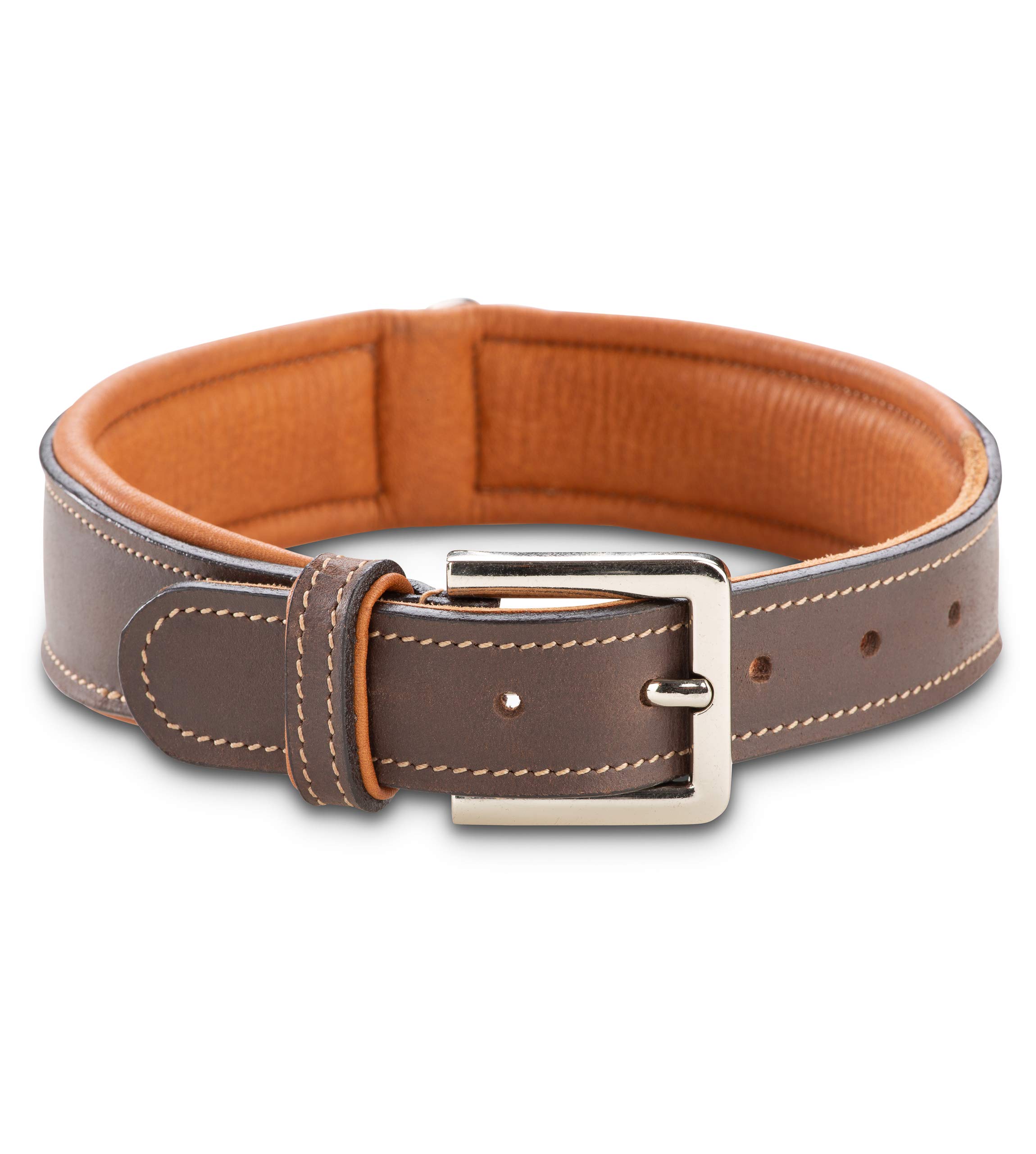 Premium leather dog collar Amy - Original handmade leather collar - robust and tear resistant - made of buffalo & cowhide nappa leather (L (neck size:16,73"-20,07"), Brown)