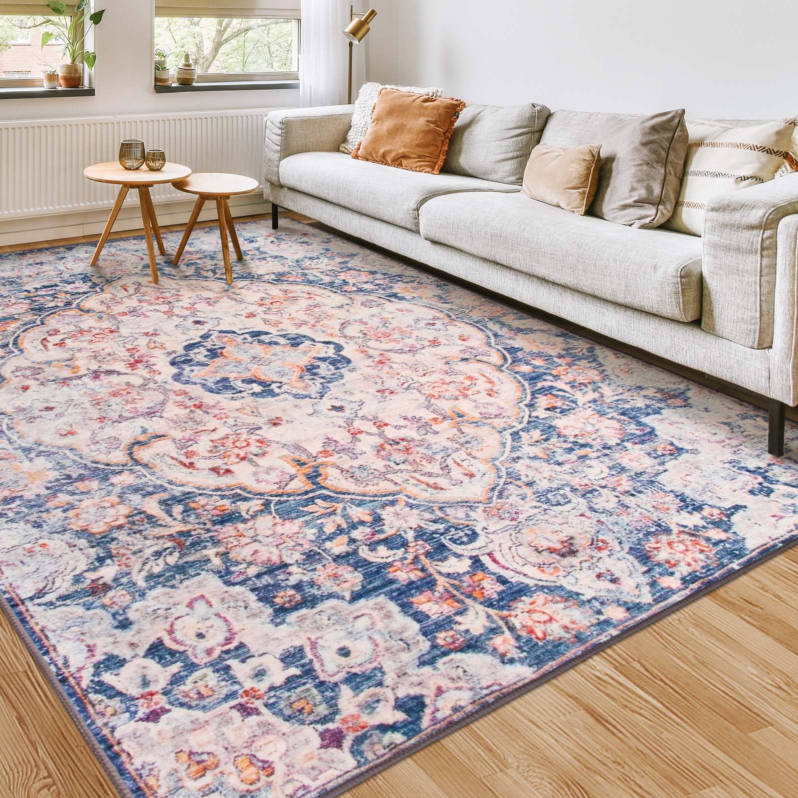 Betadistor Large Rugs for Living Room Carpets - Vintage Area Rugs for Bedroom Machine Washable Rug Anti Slip 4X5.3 Ft, 303-09120