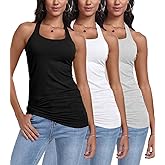 Pafnny 3 Packs Racerback Tank Tops for Women Long Workout Top Cotton Yoga Undershirt Gym Athletic Camisole