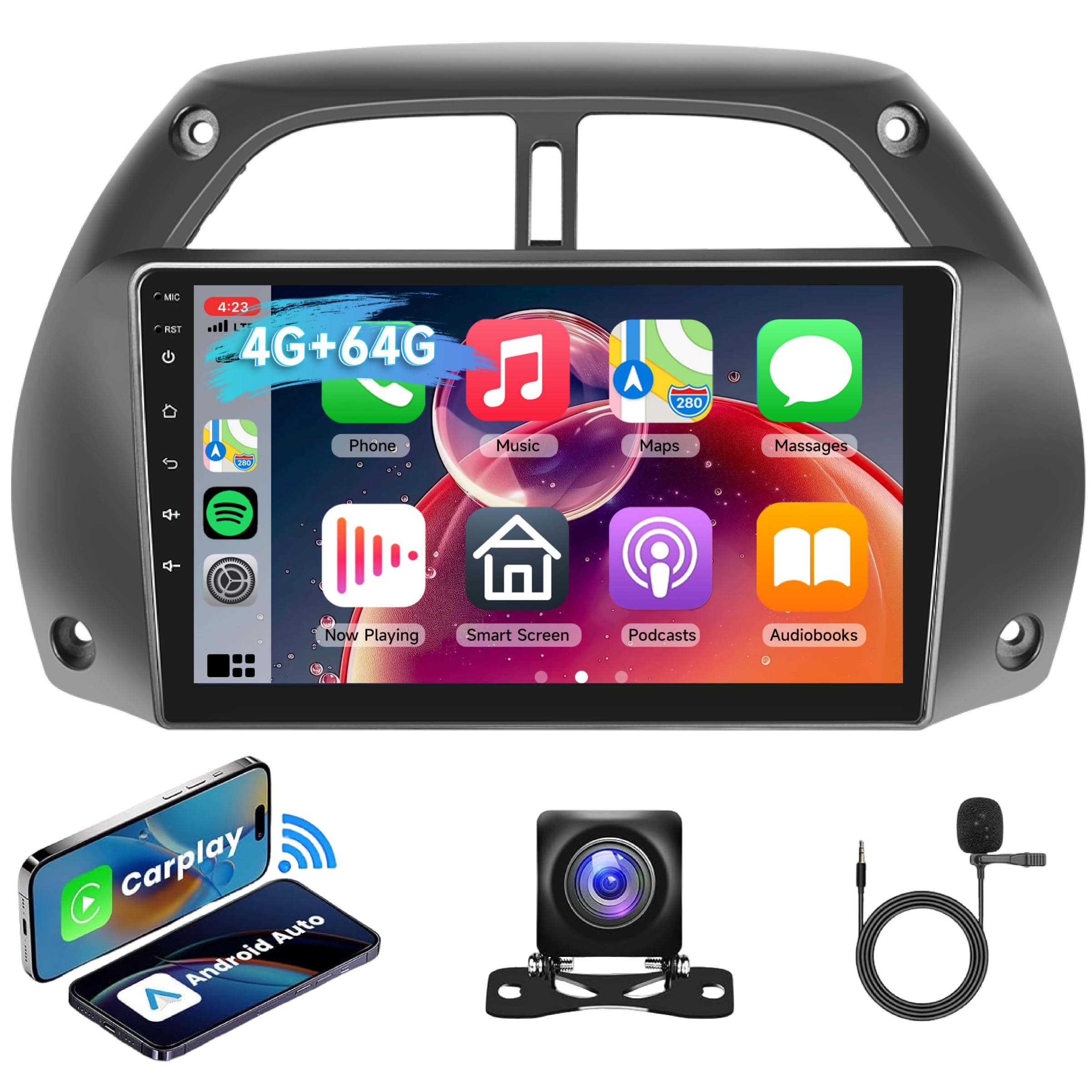 Photo 1 of [4G+64G] Stereo for Toyota RAV4 2001-2006 with Wireless Carplay Android Auto, Hodozzy 9 inch Touch Screen Radio with GPS, Mirror Link, Bluetooth, WiFi, DSP, FM/RDS+Camera