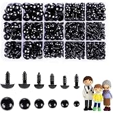 350 Pcs 6-14mm Safety Eyes for Crocheting with Washers and Size Tools Black Plastic Craft Safety Eyes for Amigurumi Doll Eyes for Stuffed Animals DIY Making Toy Crafts Decorations with Instructions